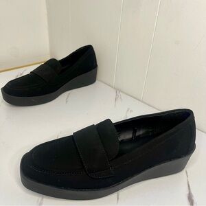 Comfort Penny Loafers Faux Suede Black Square Toe Preppy Slip On Dress Shoes 9.5